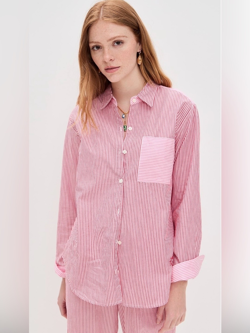 Xirena Violette Striped Shirt Size Small Bonbon Red Pink Preppy Classic Cotton